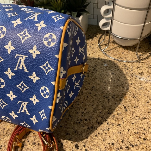 COPY - Inspired P9 Speedy Bandouliere 40 Blue Monogram Gold Hardware - Picture 13 of 15